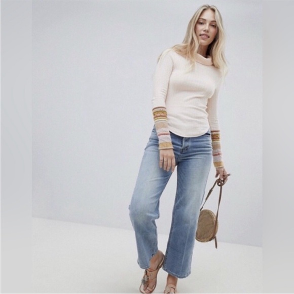 Free People Mixed Up Cuff Thermal Top Peach Size Large - Picture 4 of 12